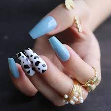 Acrylic nail designs show off your feminine power to the world. Sky Blue Coffin Glossy Fasle Nails Ballet Cow Cute Design Acrylic Nails 24pcs Reuse Fake Nails Uv Nail False Nails Aliexpress