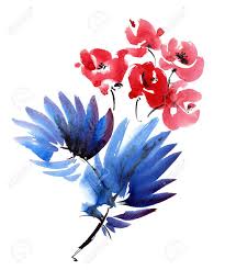 Check spelling or type a new query. Red Flowers And Dark Blue Leaves Bouquet Watercolor And Ink Painting In Style Gohua Sumi E U Sin Oriental Traditional Painting Stock Photo Picture And Royalty Free Image Image 60186479