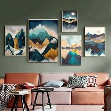 Modern Nordic Abstract Landscape Geometric Mountain Wall Art Canvas Painting Forest Sunrise Art Poster Print Wall Picture For Home Living Room Decor No Frame Wall Canvas Painting Canvas Wall Art
