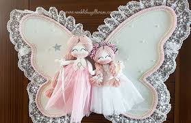 Manolya Ikili Melek Kanatli Kiz Bebek Kapi Susu Fabric Dolls Fabric Rag