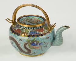 Blue Chinese Cloisonne Teapot Decorated With Dragons Tea Pots Tea Pots Vintage Cloisonne