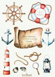 Nautical Watercolor Clipart Marine Ocean Individual Png Etsy Nautical Watercolor Watercolor Clipart Nautical Art
