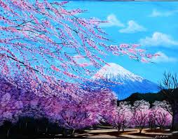 Fuji Mountain And Cherry Blossom Mammar Paintings Prints Landscapes Nature Mountains Artpal
