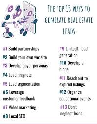 Real estate lead generation may not always be linear, but you should feel good that any effort you make builds the potential for new business. Top 13 Ways To Generate Real Estate Leads 1stslice