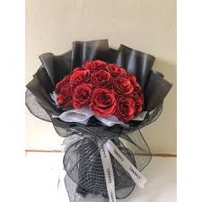 Red and black flowers card. New Model 25 Red Flowers Covered With Black Paper With Cards Real Photos And Videos Shopee Malaysia