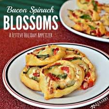 Here are some party food ideas including red and green recipes to use for those holiday parties or christmas dinners. Bacon Spinach Blossoms Festive Holiday Appetizer