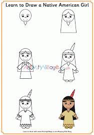How to draw a native american face: Learn To Draw A Native American Girl Thanksgiving Printables