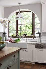 arched window butcher island dark wood