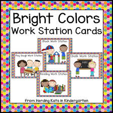 bright colors pocket chart work station cards