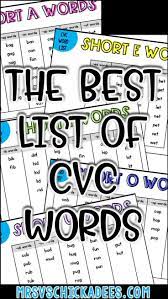 The Best List Of Cvc Words Free Cvc Words Kindergarten Cvc Words Cvc Word Activities