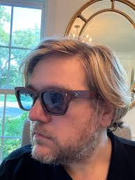 Custom matte finish frame with dark blue lenses