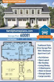Like a carriage house, our garage apartment plans usually include fully designed living space on the upper level. Traditional Style 3 Car Garage Apartment Plan Number 60081 With 1 Bed 2 Bath Garage Apartment Plan Garage Apartments Carriage House Plans