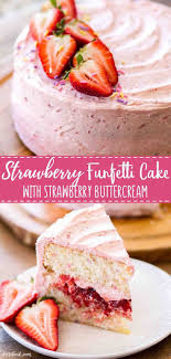 Strawberry Funfetti Cake With Strawberry Buttercream Easy Birthday Cake Recipes Cake Filling Recipes Strawberry Cakes