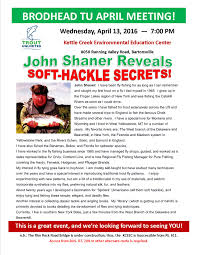 April Meeting Features John Shaners Soft Hackle Secrets