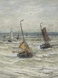 Hendrik Willem Mesdag Bomschuiten Op Een Woelige Zee Boat Art European Art Painting