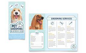 Pawsitive pets provides grooming services such as baths, nail trimming and teeth cleaning. Pet Grooming Service Brochure Template Design
