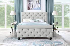 Unlike a wood or metal headboard, the fabric provides a soft surface to prop up against while reading or watching a movie. Sh290 Upholstered Bed Frame With Tufted Headboard Footboard Modern Light Gray By Homelegance At Asy Furniture