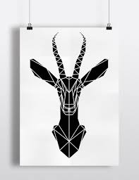 Gazelle Black And White Geometric Stencil Stencil Art Stencil Designs