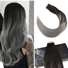 Black And Silver Hair Color Ugeat50gtape In Brazilian Hair Extensions 1b Silverblack To Silver Ombre Pu Weft Ugea Tape In Hair Extensions Real Human Hair Extensions Black Hair Extensions