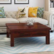 Tobacco brown medium square wood coffee table with drawers. Cheverly Modern Style Solid Wood 4 Drawers Square Coffee Table