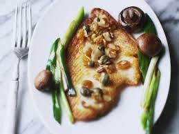 Golden Flounder With Caper Almond Dressing Recipe Recipe Flounder Recipes Delicious Seafood Recipes Recipes