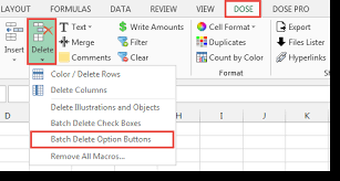 Remove the check mark from the option, show. Excel Batch Delete Option Buttons
