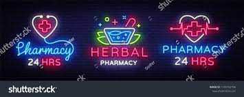Pharmacy Neon Sign Collection Vector Herbal Pharmacy Design Template Neon Sign Light Banner Neon Signboard Nightly Bright A Neon Signs Neon Pharmacy Design