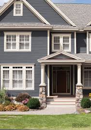 Give Your Exterior The Feel Of A Stately Coastal Home With A Curb A Gray House Exterior Exterior House Paint Color Combinations Exterior Paint Colors For House