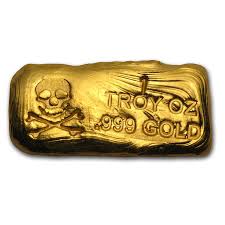 Buy 1 Oz Hand Poured Gold Bar Pg G Skull Bones Apmex Gold Bullion Bars Buy Gold And Silver Gold Bullion