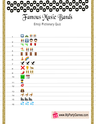 Music quizzes are always good fun, so i decided it was only right to challenge you guys with some music trivia questions. Free Printable Famous Music Bands Emoji Pictionary Quiz