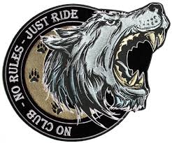 Large Lone Wolf No Club No Rules Just Ride Embroidered Biker Sew On Patch Ebay Logo Gato Logotipo Motocicleta Lobo Solitario