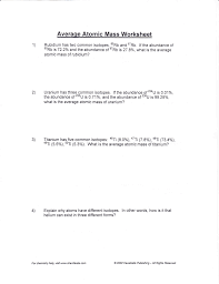 Name average atomic mass worksheet show all work. Average Atomic Mass Worksheet