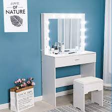Instead, invest in a makeup mirror with lights for your vanity, desk, or to bring with you on the go to make the process so much easier. Rosdorf Park Vanity Set With Lighted Mirror Cushioned Stool Dressing Table Makeup Table Wayfair
