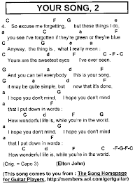 Search the internet for guitar chords and tabs/tablatures. Your Song Chords Google Search