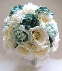 These can be coral blooms and napkins, mint vases and pots, coral chairs and mint tablecloths. Wedding Supplies Wedding Package Teal And White Artificial Wedding Bouquets Wedding Garland