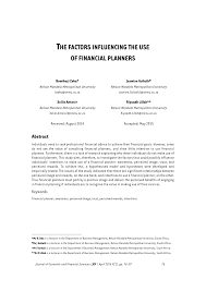 Project planning and monitoring 1. Pdf The Factors Influencing The Use Of Financial Planners