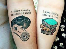 I Have Lived A Thousand Lives Gaming Reading Matchy Tatts Matching Tattoos Gamer Tattoos Cute Couple Tattoos