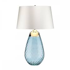 Next day delivery & free returns available. Large Table Lamp With Blue Tinted Glass Base And Off White Satin Shade