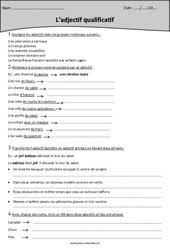 Les exercices et activités de maths. Exercice Adjectif Qualificatif Cm2 Cycle 3