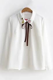 Learn how to embroider on the collar of a formal shirt with the brother pr series. Lovely Cartoon Fish Embroidered Collar Bow Tied Collar Long Sleeve Button Down White Shirt Beautifulhalo Com