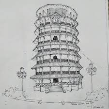 Namun asas tanah yang lembut. Menara Condong Teluk Intan Teluk Intan Sketches Art