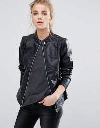 Buy It Now Vila Leather Look Biker Jacket Black Jacket By Vila Lightweight Faux Leather Outer Fully Lined C Leather Jackets Women Leather Jacket Jackets