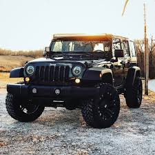 Black Jeep With Halo See Our Headlights Selection Click Dream Cars Jeep Jeep Wrangler Black Jeep Wrangler
