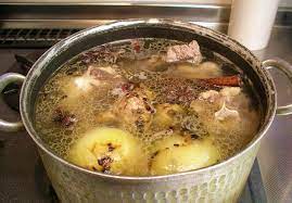 Stock, · broth or · bouillon is used as the basis for most soups, and in many dishes as a flavouring or base (e.g. Stock Food Wikipedia