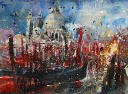 Salzburg domviertel von der festung, aquarell 2016, 56x76cm. Ausstellungseroffnung Bernhard Vogel Mixed Media Aquarelle