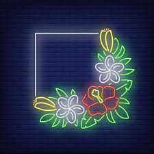 Beautiful blossoming flax flowers with copy space. Free Vector Square Frame With Hibiscuses Neon Sign Bunch Of Tropical Flowers With Green Leaves