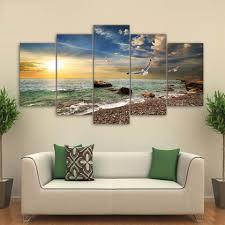 See more ideas about beach wall decor, beachfront decor, wall decor. 5 Piece Multi Panel Canvas Wall Art Sunset Landscape Seagull Beach At Twilight Modern Home Decor Living Room Or Bedroom Parksideave Marketplace