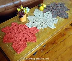 Abc Knitting Patterns Chestnut Leaf Table Runner And Placemats Crochet Placemats Holiday Crochet Crochet Leaves