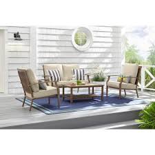 Hampton Bay Haymont 3 Piece Steel Wicker Outdoor Patio Conversion Seating Set With Beige Cushions Outdoor Lounge Furniture Deep Seating Conversation Set Patio
