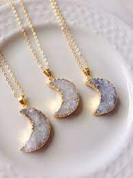 18k Gold Plated Moon Druzy Necklace Boho Bohemian Aura Natural Stone Crystal Druzy Jewelry Layering Necklace By Abb Bijoux Beaux Bijoux Style De Bijoux